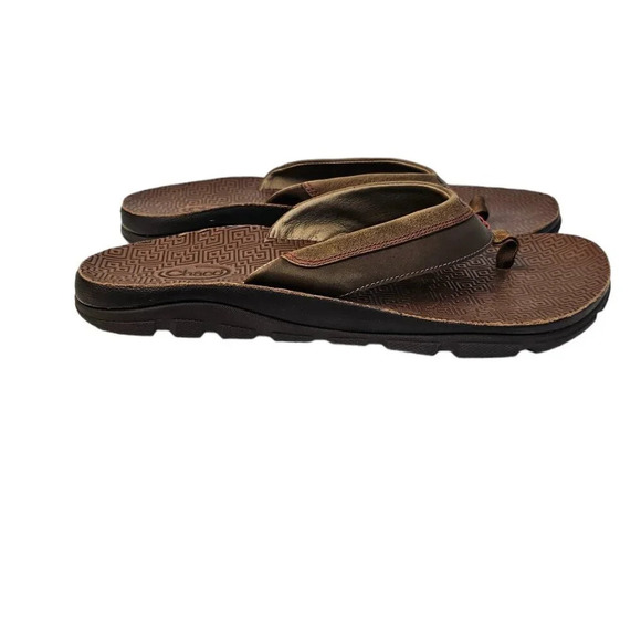 Chaco Mens Kirkwood Dark Earth Leather Sandals Size 9 Brown Flip Flops Slip On - Picture 7 of 9